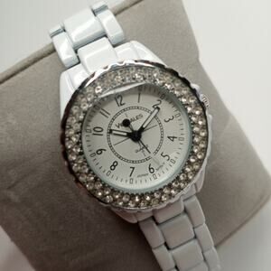 Versales White Ceramic Bling Face Wrist Watch